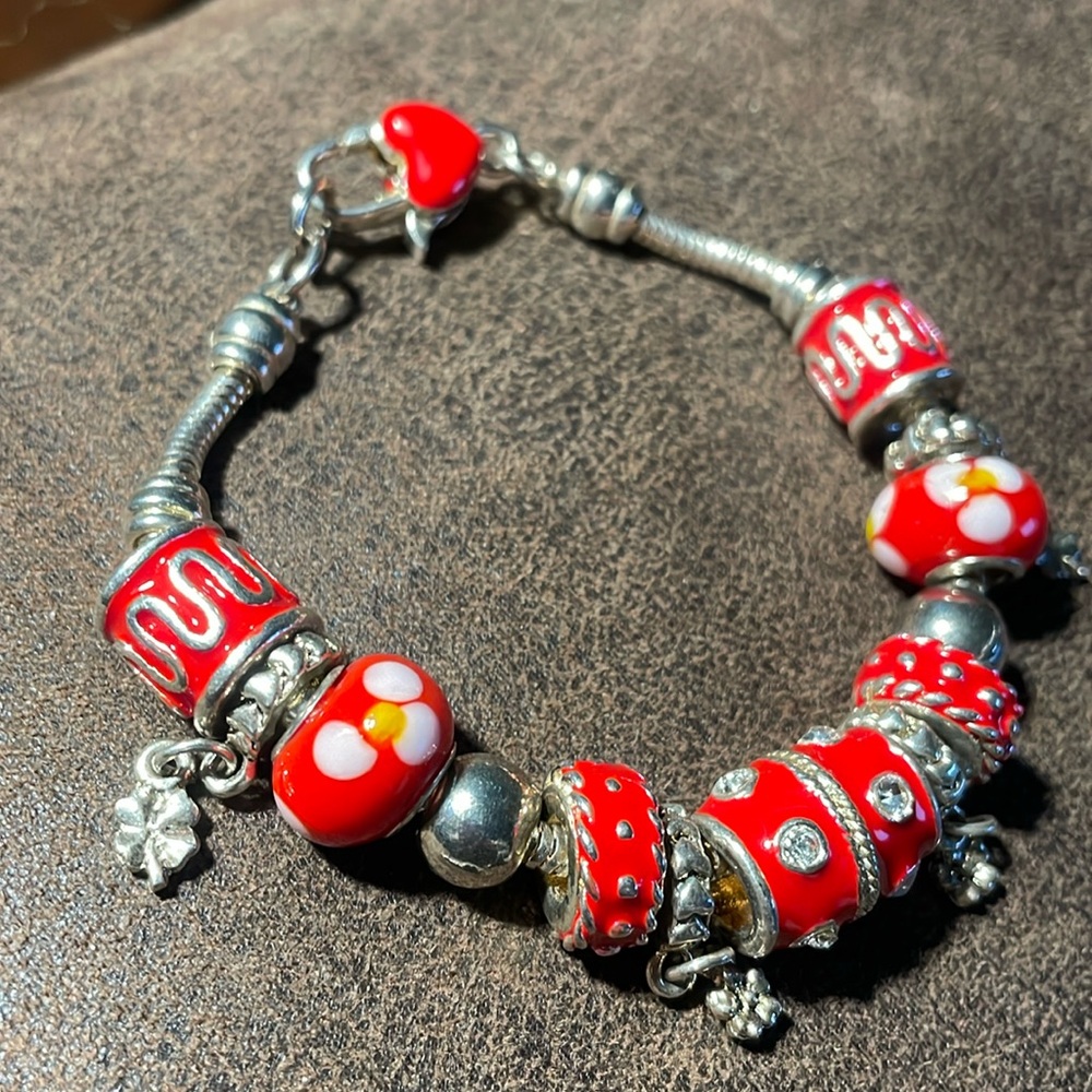 Red and Silver Charm Bracelet